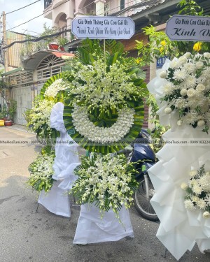 Kệ Hoa Tang Lễ 2 Tầng Viếng Đồng Hương Lan Thái Trắng