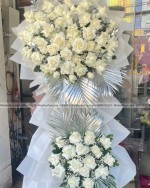 Kệ Hoa Tang Lễ 2 Tầng Viếng Đồng Nghiệp Hồng Trắng Sang Trọng