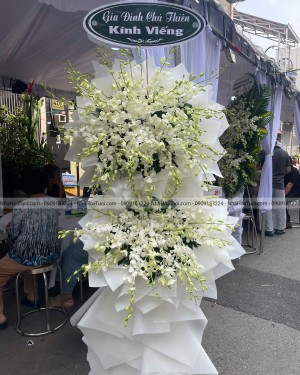 Hoa Viếng 2 Tầng Full Lan Thái Trắng Sang Trọng