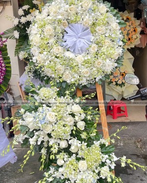 Hoa Viếng Hiện Đại 3 Tầng Sang Trọng Lan Thái, Hồng Trắng Và Cẩm Tú Cầu